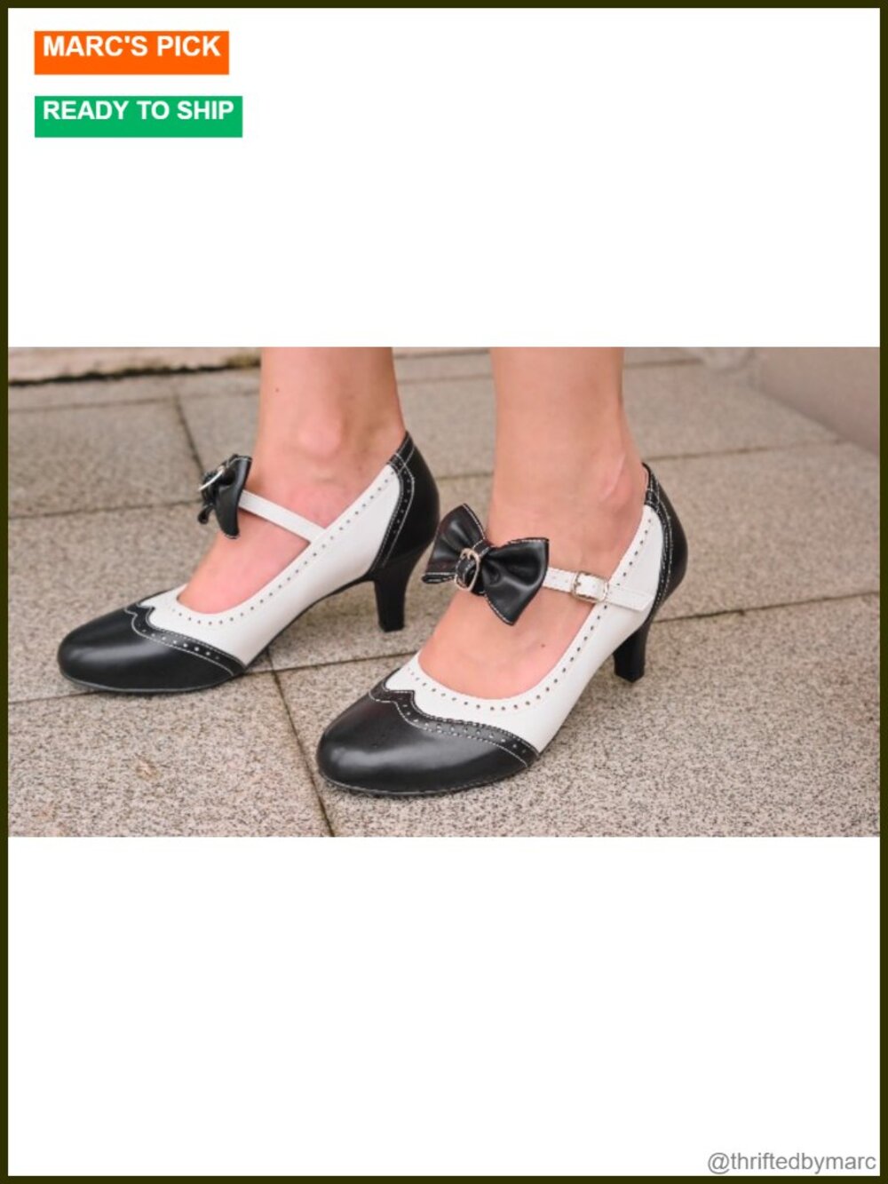Vintage Two Tone Bow Mary Jane Kitten Heel Pumps Dress Shoes - Picture 6 of 6